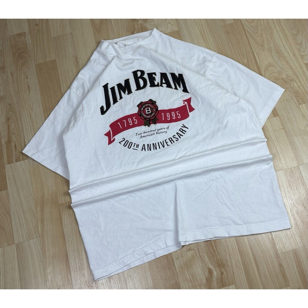 Vintage 90s Single Stitch Jim Beam Bourbon Graphic T-Shirt / White / Size Large
